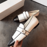 Chanel Leather CC Cap Toe Slip On Loafers White - Image 5