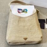 Prada Logo Embossed Raffia Shoulder Bag Beige 33Cm 1BC186VOUO2A2T - Image 3
