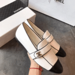 Chanel Leather CC Cap Toe Slip On Loafers White - Image 4