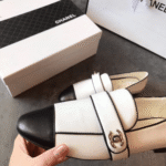 Chanel Leather CC Cap Toe Slip On Loafers White - Image 3