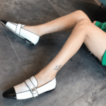 Chanel Leather CC Cap Toe Slip On Loafers White - Image 6