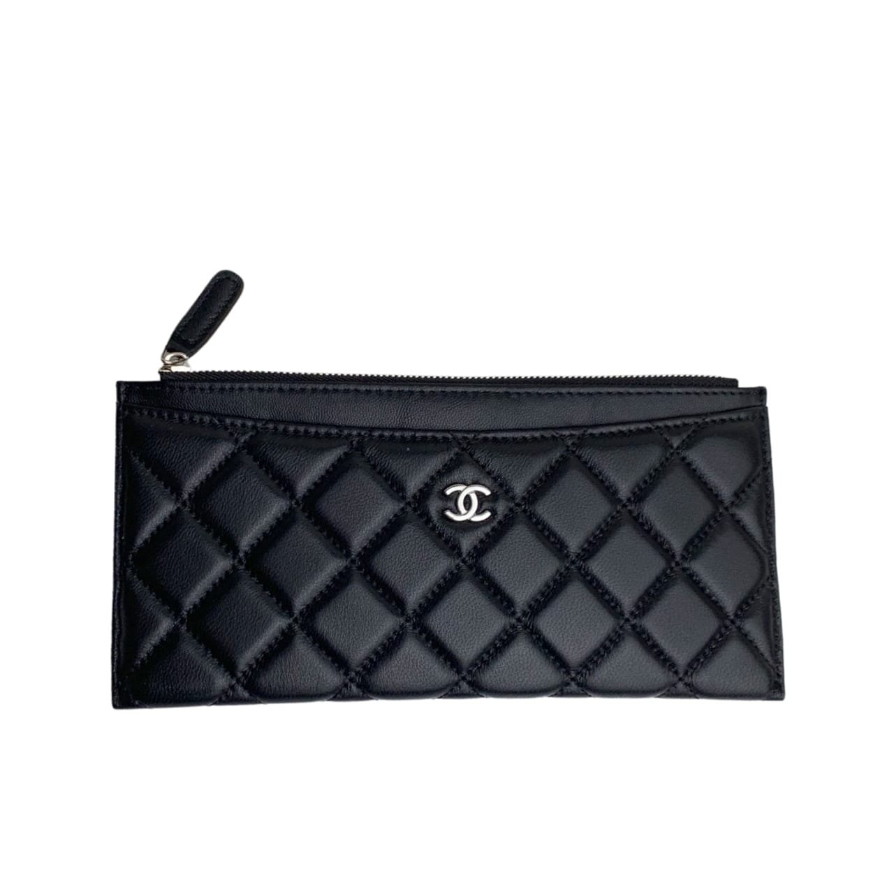 184-3 Chanel Classic Zip Pouch Wallet Black 22Cm - Image 1