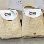Prada Logo Embossed Raffia Shoulder Bag Beige 33Cm 1BC186VOUO2A2T - Image 4