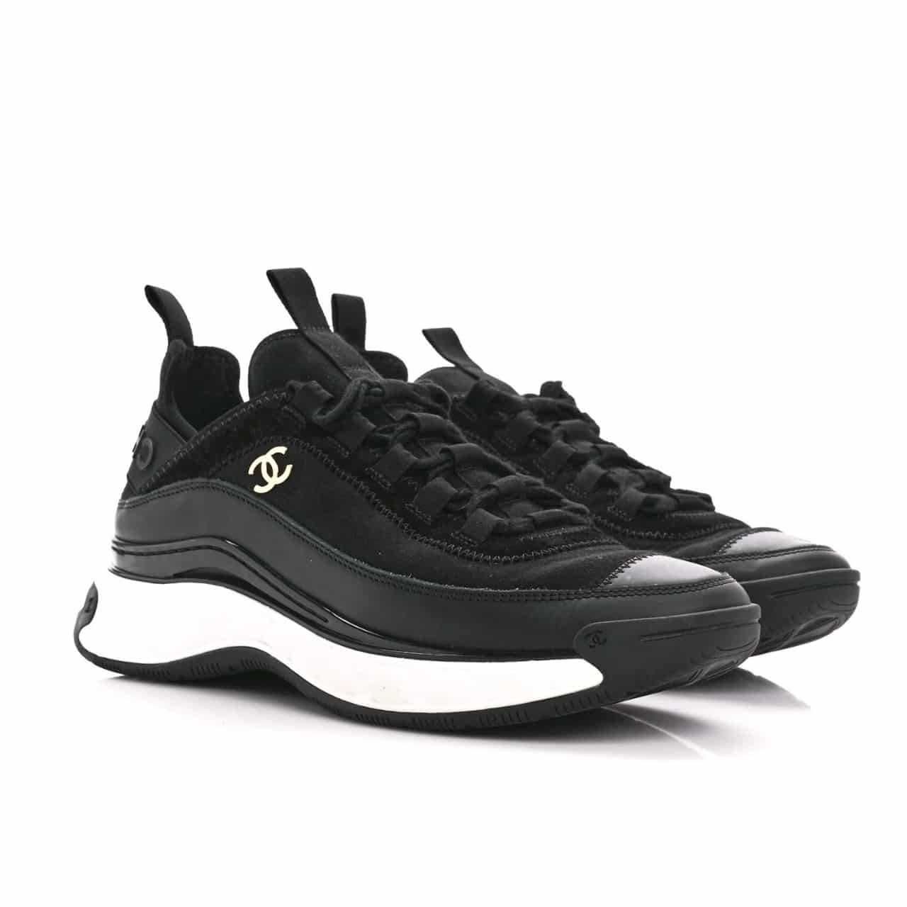 20-2-3 Chanel Logo Low Top Trainer Sneakers Black G35617 Y53646 94305 - Image 1