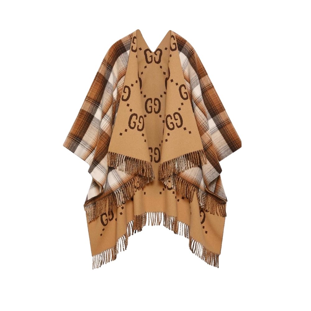 204-4 Gucci Reversible Wool Poncho GG Beige 185Cm - Image 1