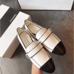 Chanel Leather CC Cap Toe Slip On Loafers White - Image 2