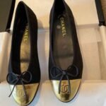 Chanel Leather Cap Toe Ballet Flats Black Gold - Image 4