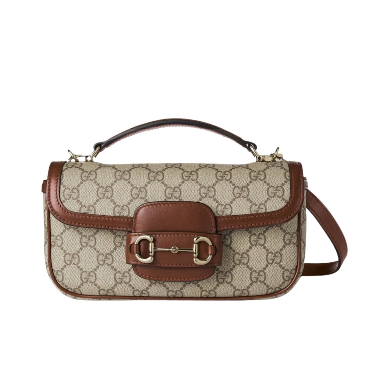 369-1 Gucci Horsebit 1955 Small Top Handle Bag Beige And Brown 22Cm - Image 1