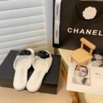Chanel Black Camellia Slides White - Image 3