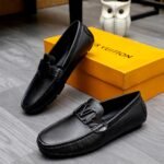 Louis Vuitton Loafer Matte Leather With LV Logo In Black - Image 3