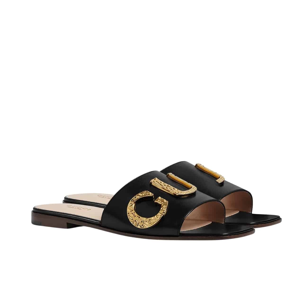 TBB-2 Gucci Women’S Logo Embellished Slide Sandals Black - Image 1