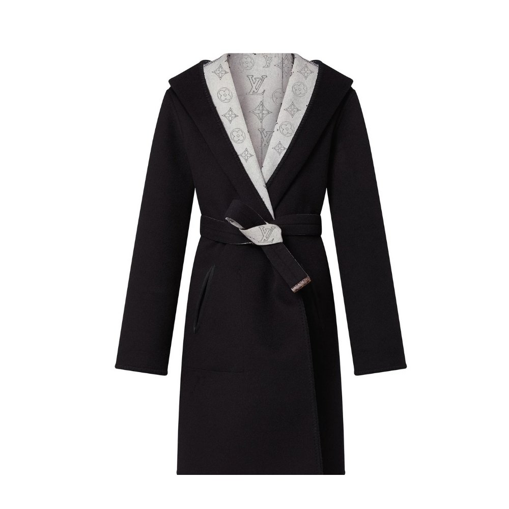 Thumbnail-3-3-1 Louis Vuitton Reversible Mahina Monogram Wrap Coat Black - Image 1