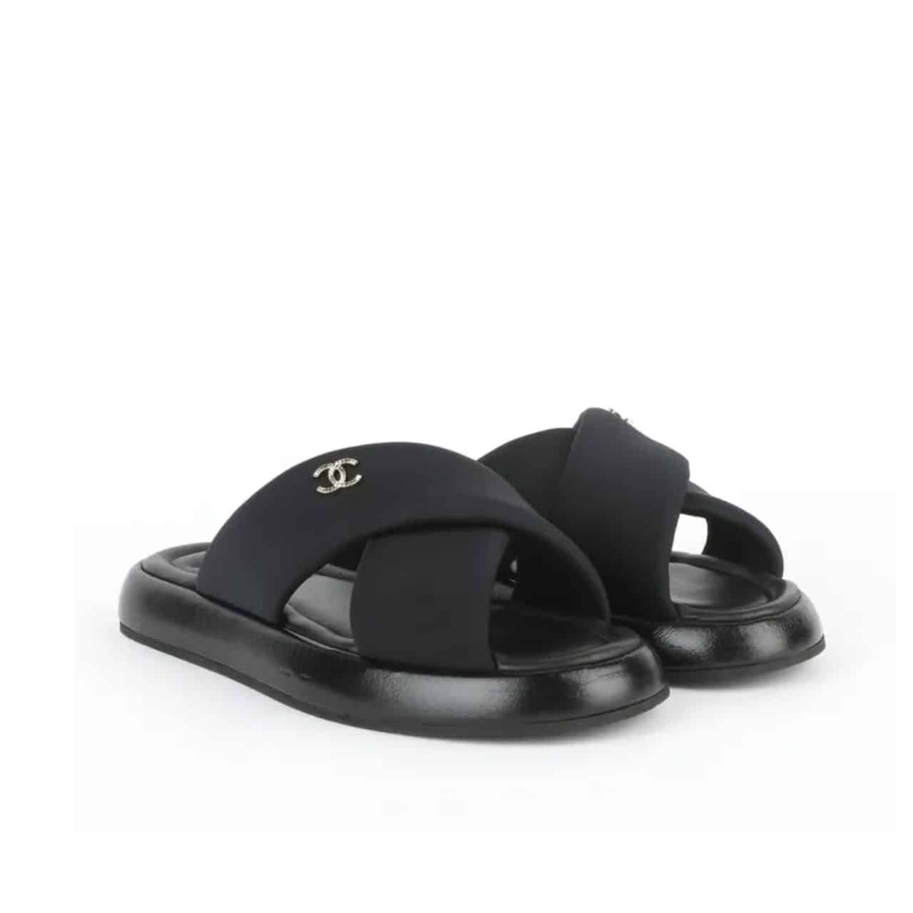 Thumbnail-32-7 Chanel CC Logo Criss Cross Slides Black - Image 1