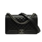 Chanel Boy Medium Handbag Black Silver Hardware 25Cm A67086 Y09953 94305