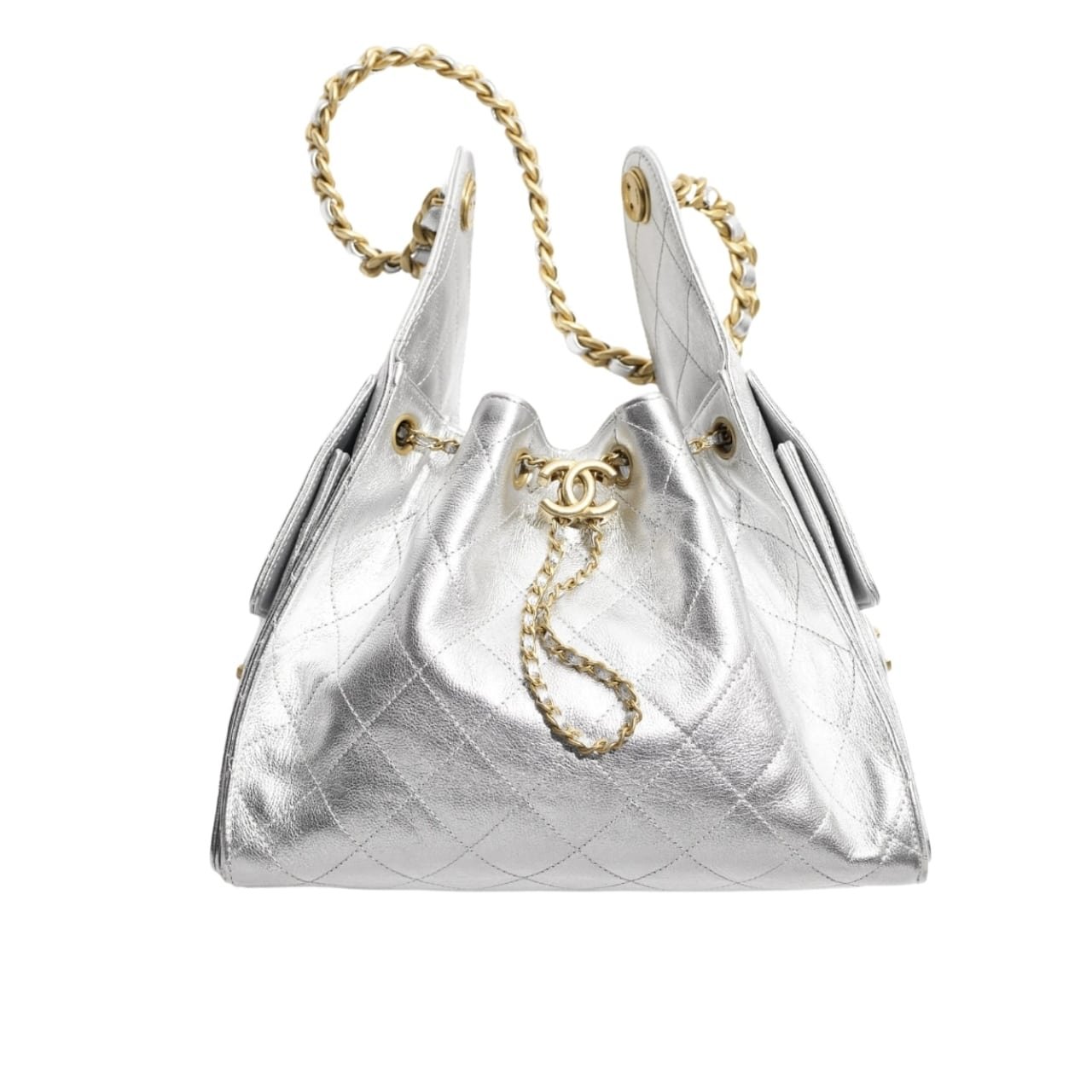 Thumbnail-52-1 Chanel 25 Small Handbag Metallic Grained And Gold Tone Metal Silver 26Cm AS5293 B20405 NZV67 - Image 1