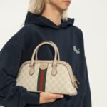 Gucci Ophidia Small Top Handle Bag Beige And White 30Cm - Image 3