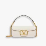 Valentino Garavani Locò Leather Shoulder Bag White 28cm