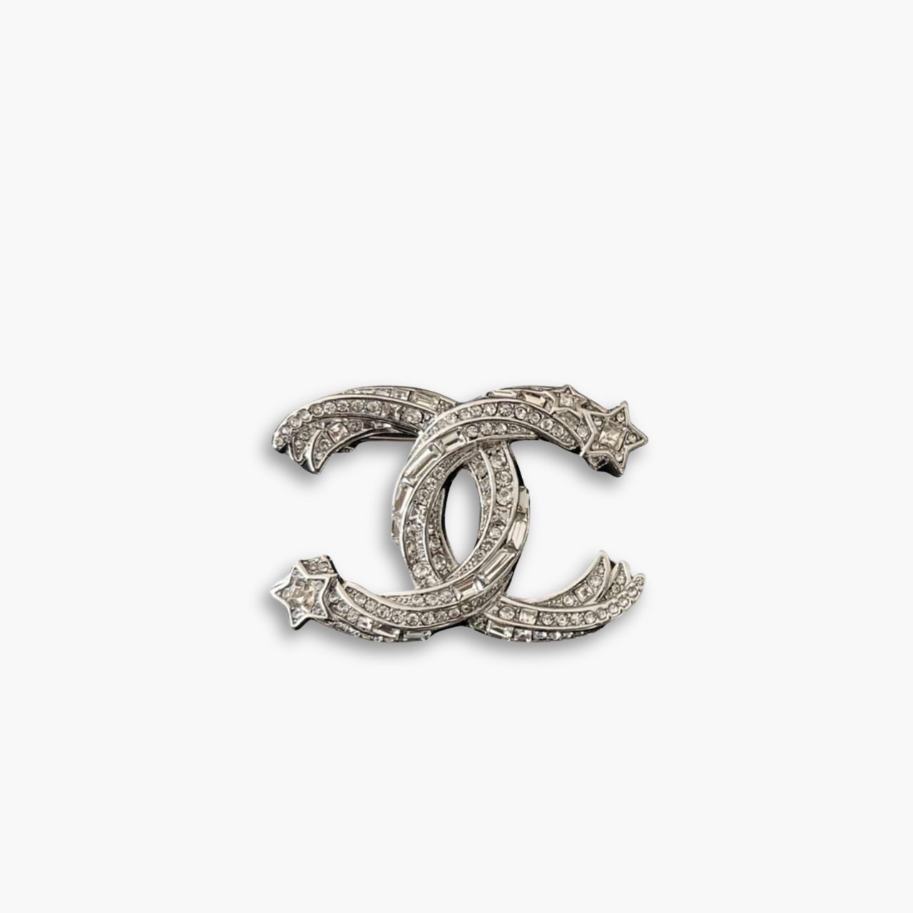 myelegous-1280-x-1280-px-13-3-1 Chanel CC Brooch Silver With Stones Attached And Two Stars - Image 1